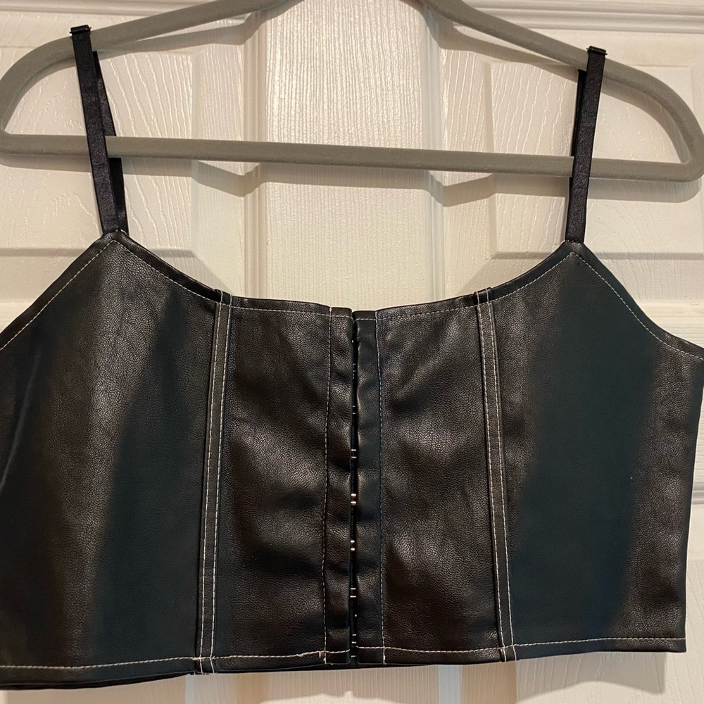 Motel Rocks Black Faux Leather Women's Corset Tank Top. Size L.